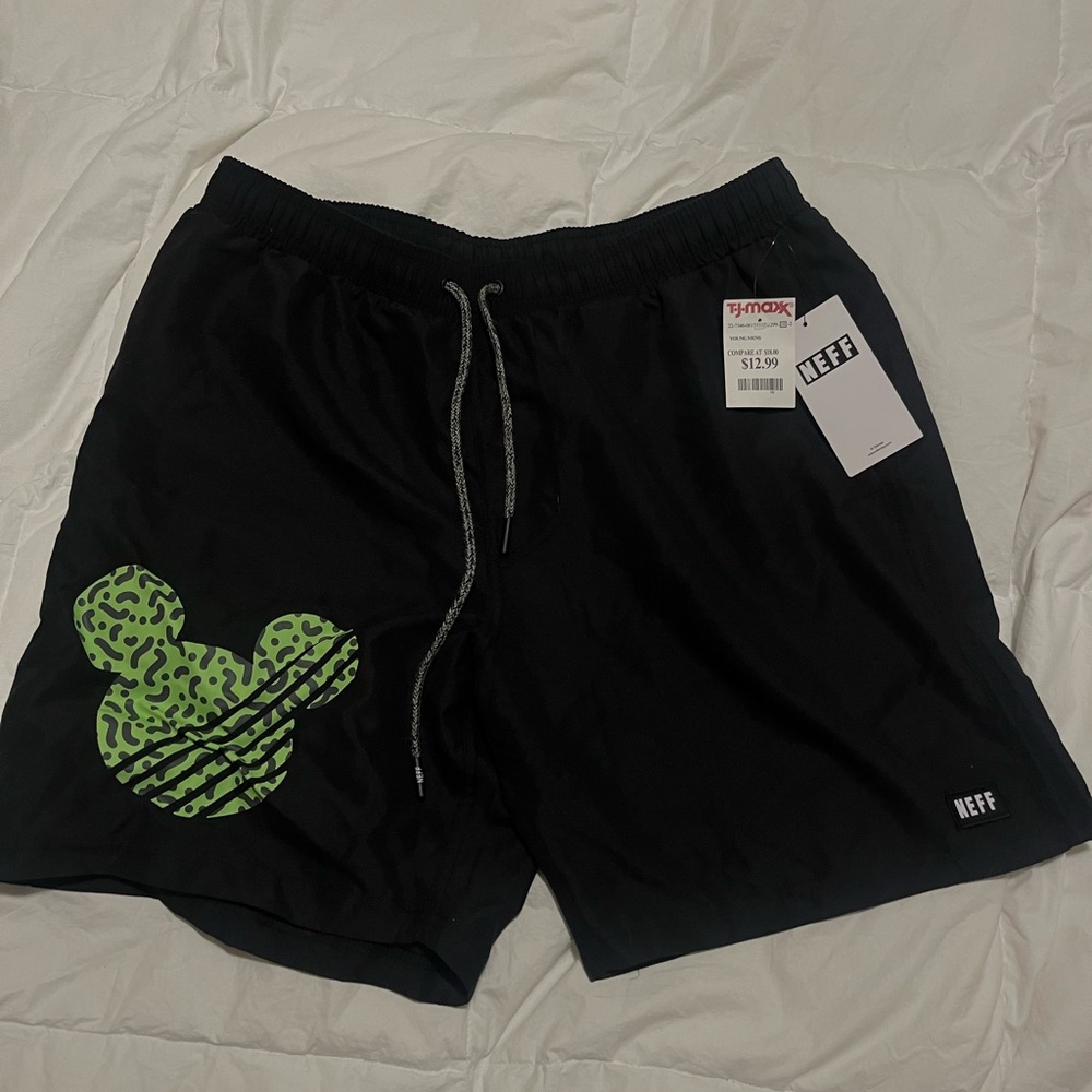 Neff Black Shorts with Neon Green Pattern